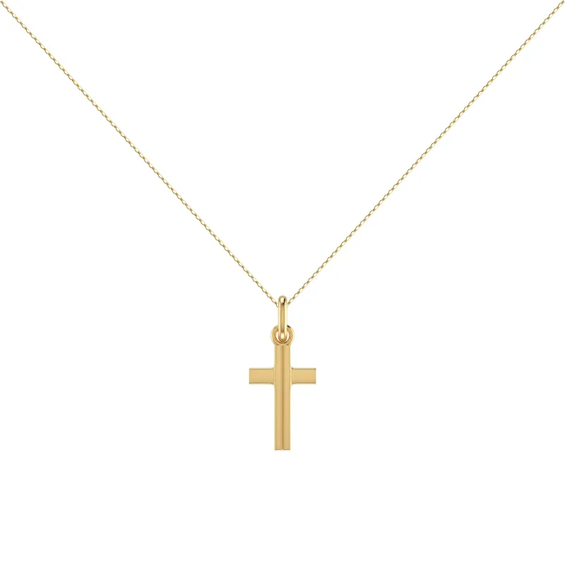 Pendentif Croix à Filets Gravés 19 mm en Or Jaune 18 Carats