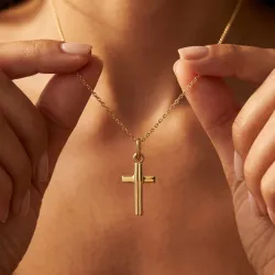 Pendentif Croix à Filets Gravés Or Jaune 18 Carats - 19 x 7 mm