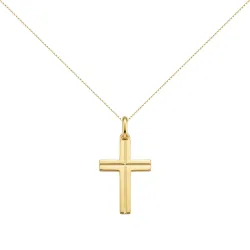 Pendentif Croix à Filets Gravés Or Jaune 18 Carats - 30 x 13 mm
