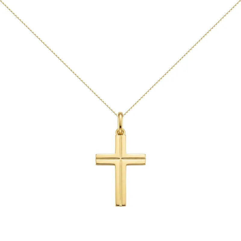Pendentif Croix à Filets Gravés 30 mm en Or Jaune 18 Carats