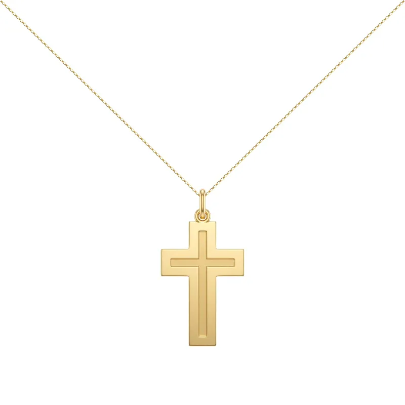 Kruishanger Gepolijst Kader Gesatineerd 18K Geelgoud - 31 x 16 mm