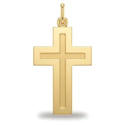 Pendentif Croix Cadre Poli et Satiné Or Jaune 18 Carats - 31 x 16 mm
