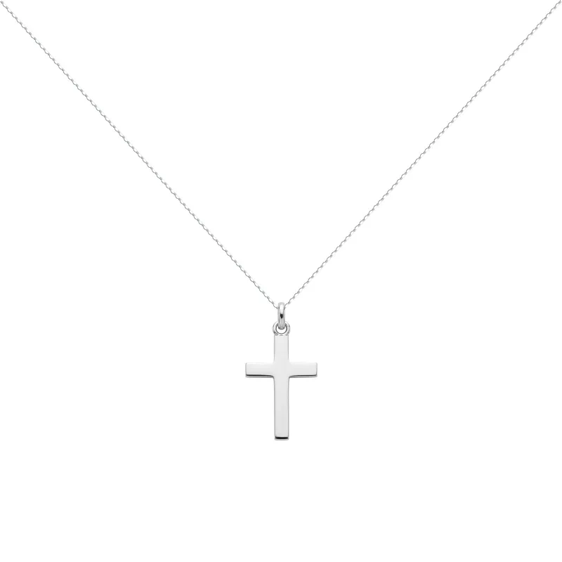 Pendentif Croix Plate Épaisse 19 mm en Or Blanc 18 Carats