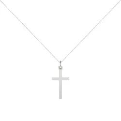 Thick Flat Cross Pendant 18K White Gold - 25 x 13 mm