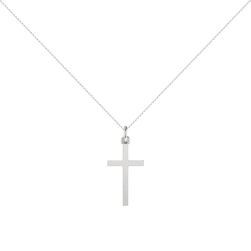 Pendentif Croix Plate Épaisse 25 mm en Or Blanc 18 Carats