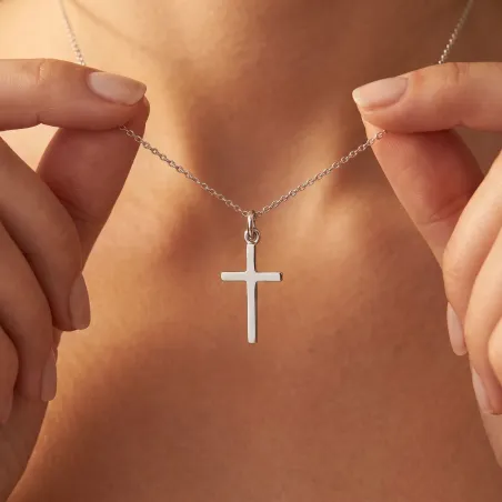 Pendentif Croix Plate Épaisse 25 mm en Or Blanc 18 Carats