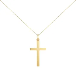 Pendentif Croix Fil Carré Massif Or Jaune 18 Carats - 34 x 20 mm