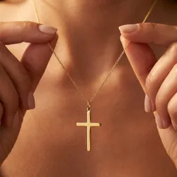 Massieve Kruishanger Vierkante Draad 18K Geelgoud - 34 x 20 mm