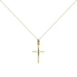 Pendentif Croix Élancée Arêtes Diamantées Or Jaune 18 Carats - 24 x 14 mm