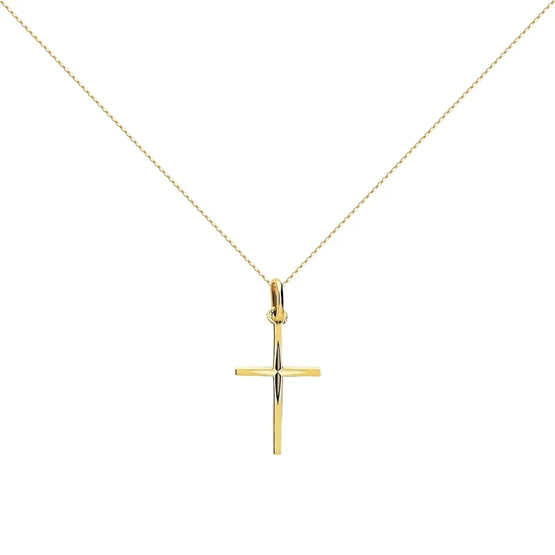 Pendentif Croix Élancée Arêtes Diamantées 24 mm en Or Jaune 18 Carats