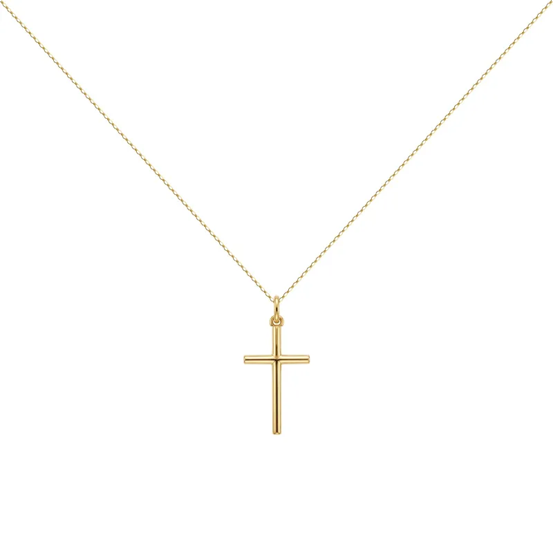 Pendentif Croix Tube Plein 20 mm en Or Jaune 18 Carats