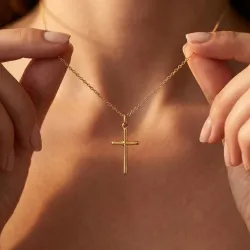 Pendentif Croix Tube Plein Or Jaune 18 Carats - 20 x 10 mm