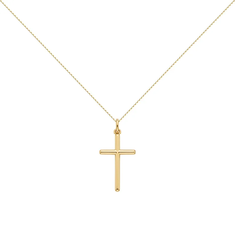 Pendentif Croix Tube Plein 25 mm en Or Jaune 18 Carats