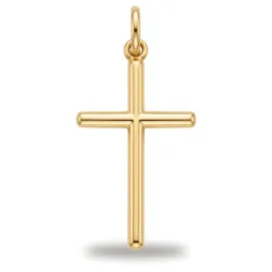 Solid Tube Cross Pendant 18K Yellow Gold - 25 x 13 mm