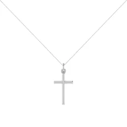 Solid Tube Cross Pendant 18K White Gold - 25 x 13 mm