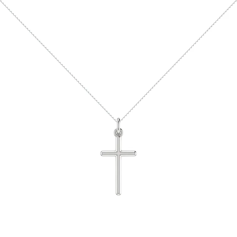 Pendentif Croix Tube Plein 25 mm en Or Blanc 18 Carats