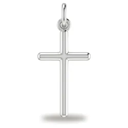 Pendentif Croix Tube Plein Or Blanc 18 Carats - 25 x 13 mm