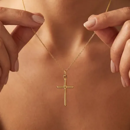 Massiver Kreuz-Anhänger Rohrform 30 mm aus 18 Karat Gelbgold