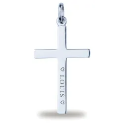Pendentif Croix Plate Large Or Blanc 18 Carats - 26 x 14 mm