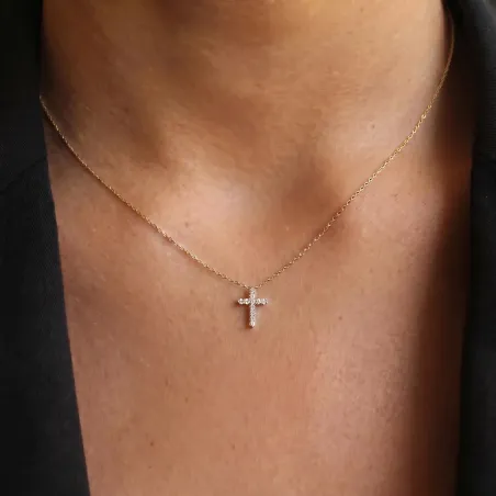 Pendentif Diamants Naturels Croix Or Jaune 18K - Édition Fine