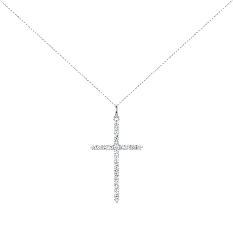 Pendentif Diamants Naturels Croix Or Blanc 18K | Celinni