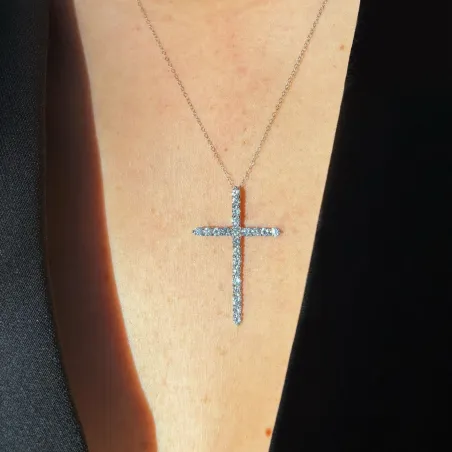 Pendentif Diamants Naturels Croix Or Blanc 18K