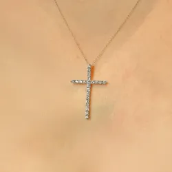 Pendentif Diamants Naturels Croix Or Blanc 18K | Celinni