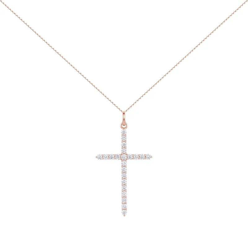Colgante Cruz con diamantes naturales en oro rosa 18K | Celinni