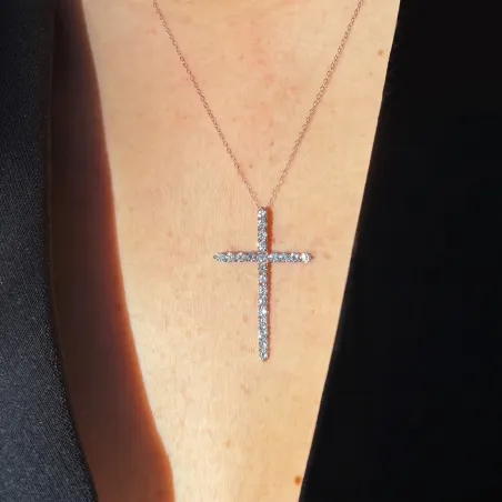 Pendentif Diamants Naturels Croix Or Rose 18K