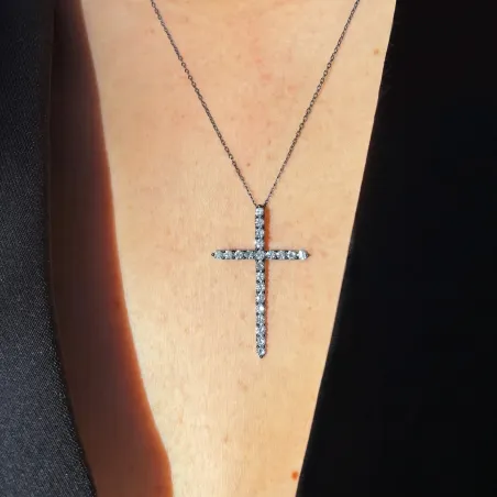 Cross Natural Diamond Pendant in 18K Black Gold