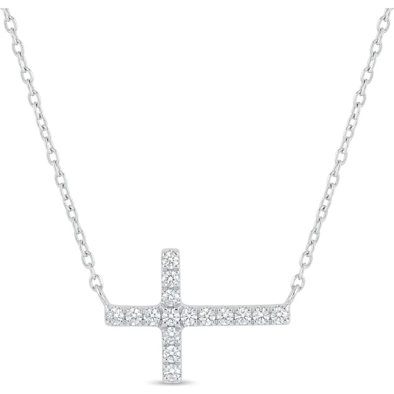 Ketting liggend kruis met natuurlijke diamanten in 18K witgoud