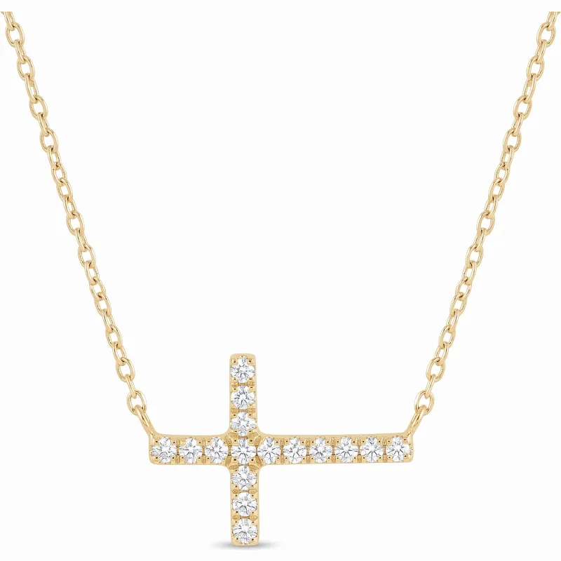 Halskette liegendes Kreuz mit natürlichen Diamanten aus 18K Gelbgold | Celinni