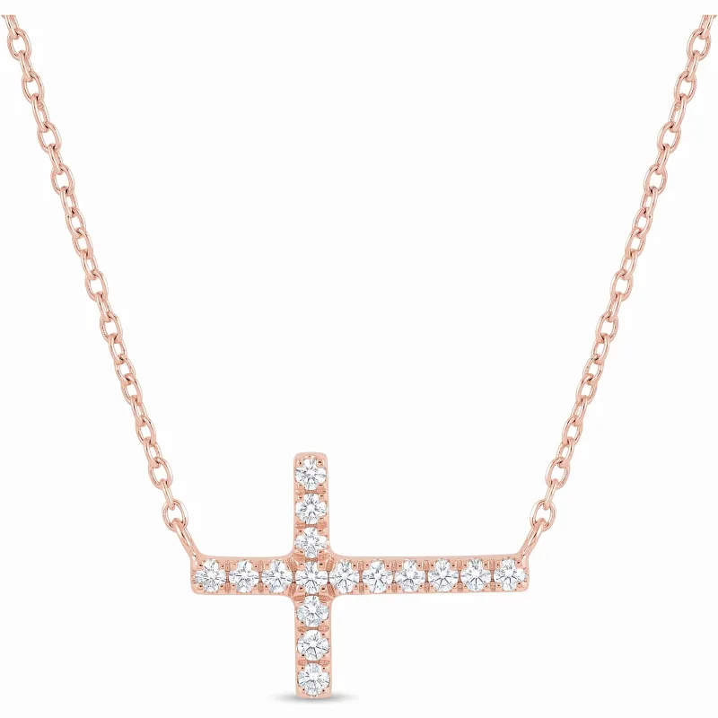 Collar Cruz Tumbada con diamantes naturales en oro rosa 18K