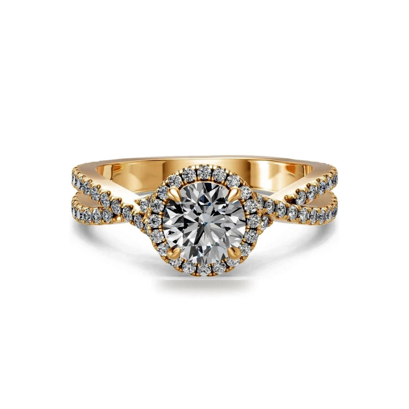 Bague de Fian&ccedil;ailles Diamant Rond Aur&eacute;ole | Halo Or 18K & Platine | Celinni