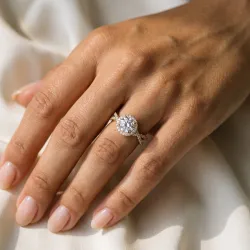 Round Diamond Halo Engagement Ring Auréole | 18K Gold & Platinum | Celinni