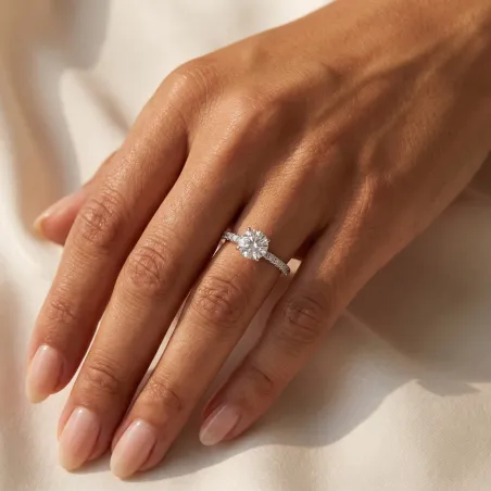 Round Diamond Engagement Ring Aria Six Prongs Pav&eacute;