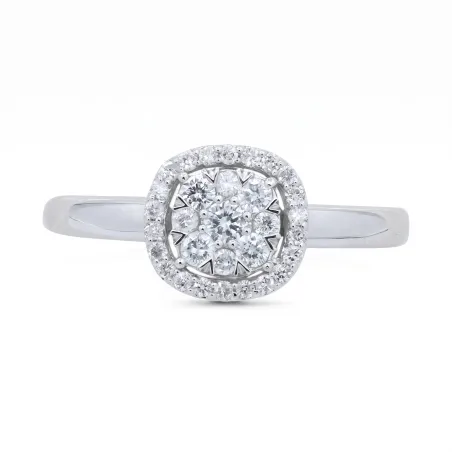 Anillo Clara Cojín en Oro de 18K con Halo de Diamantes Naturales