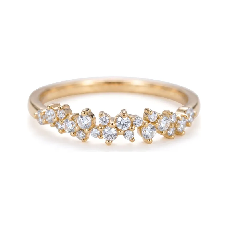 Cluster Diamond Half Band Ring in 18K Gold or Platinum | Celinni