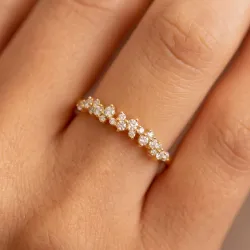Cluster Diamond Half Band Ring in 18K Gold or Platinum | Celinni