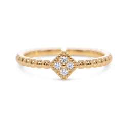 Beaded Diamond Lozenge Ring in 18K Gold or Platinum Celinni