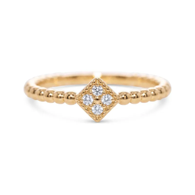 Beaded Diamond Lozenge Ring in 18K Gold or Platinum Celinni