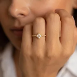 Beaded Diamond Lozenge Ring in 18K Gold or Platinum Celinni