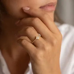 Beaded Diamond Lozenge Ring in 18K Gold or Platinum Celinni