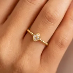 Beaded Diamond Lozenge Ring in 18K Gold or Platinum Celinni