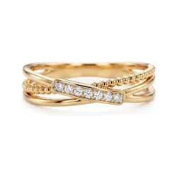 Beaded Crossover Diamond Ring in 18K Gold or Platinum