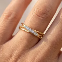Beaded Crossover Diamond Ring in 18K Gold or Platinum
