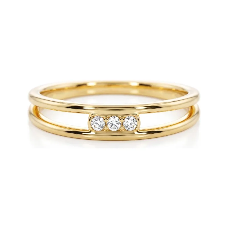Open Band Three Diamond Ring in 18K Gold or Platinum