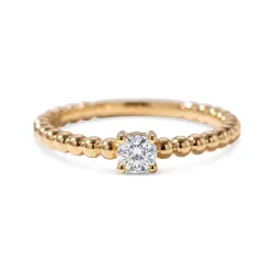 Beaded Solitaire Diamond Ring in 18K Gold or Platinum