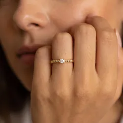 Beaded Solitaire Diamond Ring in 18K Gold or Platinum