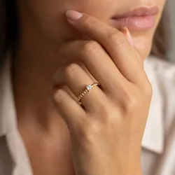 Beaded Solitaire Diamond Ring in 18K Gold or Platinum